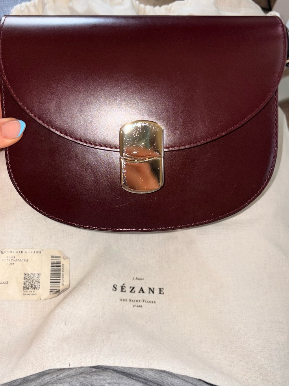 Sezane Claude Bag Glossy Burgundy - Size TU - Picture 3 of 6